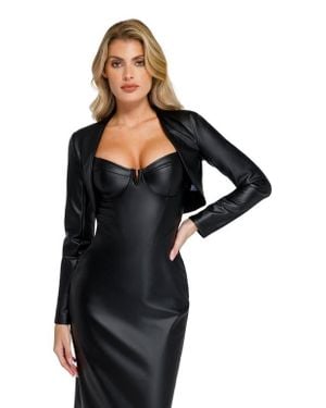 Popilush Long Sleeve Faux Leather Bolero Jacket - Black