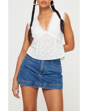 Princess Polly Gimmie Embroidered Open Back Cotton Top - Blue