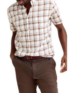 Billy Reid Tatter Plaid Short Sleeve Button-Down Shirt - Brown