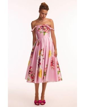 Milla Fit-And-Flare Satin Floral Midi Dress For Cocktail Events - White