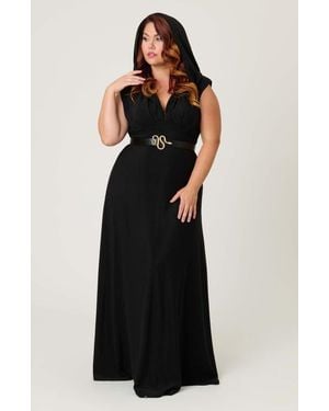 Unique Vintage Plus Size Hooded Maxi Dress - Black