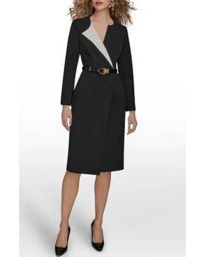 Donna Karan Asymmetric Collar Long Sleeve Dress - Black