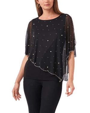 Chaus Embellished Asymmetric Overlay Top - Black
