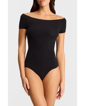 Commando Ballet Off The Shoulder Cap Sleeve Bodysuit - Black