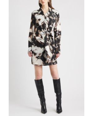 Nordstrom Tie Waist Long Sleeve Shirtdress - Gray