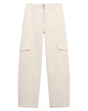 Mango Straight Leg Stretch Cotton Cargo Pants - Natural