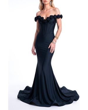 Jessica Angel Rosette Off-Shoulder Corset Mermaid Gown - Blue