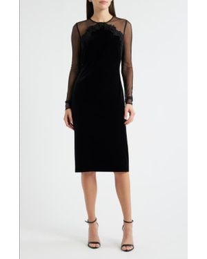 Vince Camuto Floral Appliqué Long Sleeve Velvet Cocktail Dress - Black