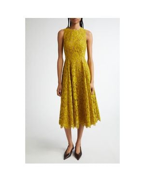 Michael Kors Floral Lace Sleeveless Fit & Flare Midi Dress - Yellow