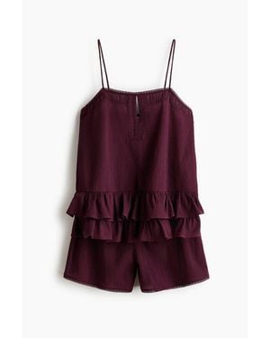 H&M Lace-Trimmed Cotton Pajamas - Purple