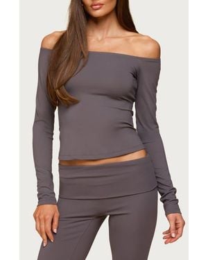 Edikted Tezia Off The Shoulder Long Sleeve Top - Gray