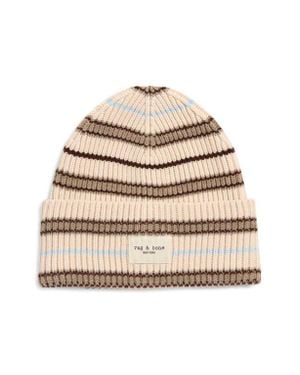 Rag & Bone Blake Stripe Wool Blend Rib Beanie - Natural