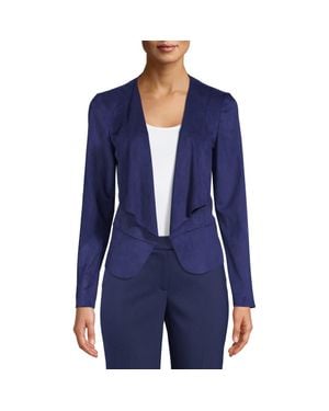 Anne Klein Drape Front Faux Suede Jacket - Blue