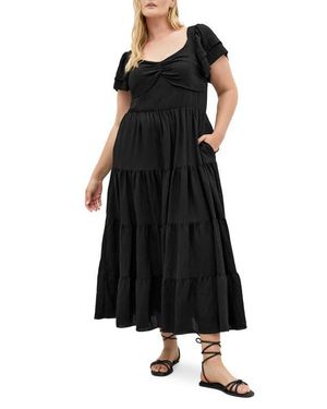 City Chic Leo Crinkle Midi Dress - Black