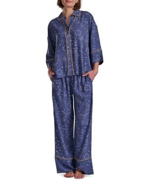 Splendid Button-Up Shirt & Pants Pajamas - Blue