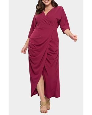 L I V D Dolman Elbow Sleeve Stretch Faux Wrap Maxi Dress - Red