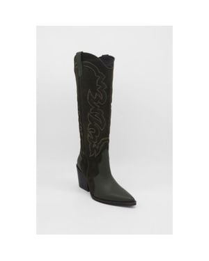 Stivali New York Sfarzo Western Suede Leather Knee High Boots - Black