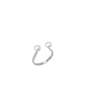 Spero London Double Pearl Sterling Adjustable Open Ring - Metallic