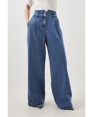 Karen Millen Petite Denim Wide Leg Jeans - Blue