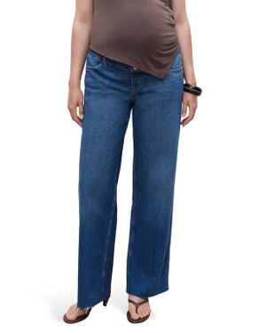 Mango Over The Bump Raw Hem Wide Leg Maternity Jeans - Blue