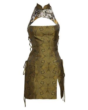 Kim Shui Lace-Up Brocade Cutout Minidress - Green