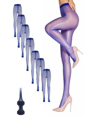 LECHERY 7-Pack Glossy Sheer Run Resistant Party Evening Tights For - Blue