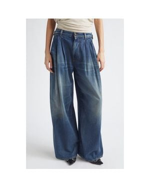 R13 Triple Pleated Wide Leg Jeans - Blue