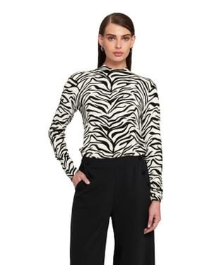 Elle Collection Printed Feather Weight Top Animal Print Sweater - Black