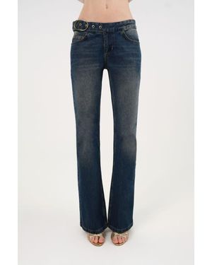 Nocturne Belted Denim Flare Pants - Blue