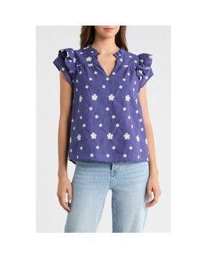Sugarlips Jaimie Stripe Ramona Ruffle Cotton Top - Blue