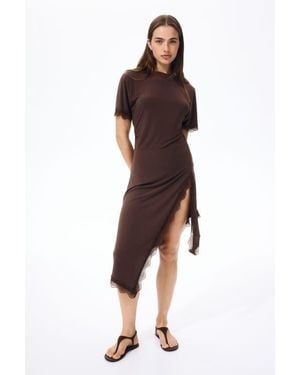 H&M Lace-Trimmed Jersey Dress - Brown