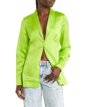 Something New Naomi Satin Button-Up Shirt - Green