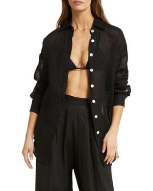 Vitamin A Playa Oversize Linen Cover-Up Shirt - Black