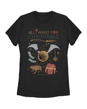 Harry Potter All I Want For Wizard Christmas Graphic T-Shirt - Black