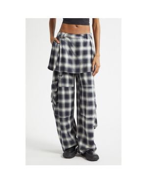 Collina Strada Lawn Plaid Skirt Overlay Cargo Pants - Gray