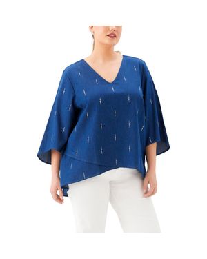 Karen Kane Embellished Asymmetric Hem Chambray Top - Blue