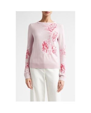 St. John Peony Merino Wool & Silk Blend Intarsia Sweater - Red
