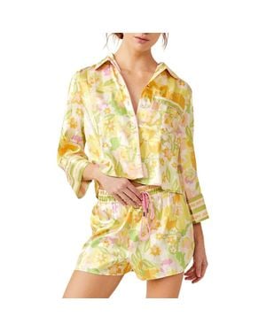 Free People Pillow Talk Satin Short Crop Pajamas - Yellow