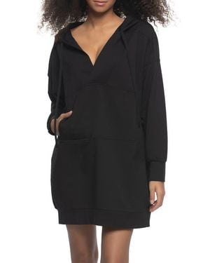 Felina Kimora Long Sleeve Sweatshirt Lounge Dress - Black