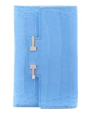 Tom Ford Aube Croc Embossed Compact Wallet - Blue