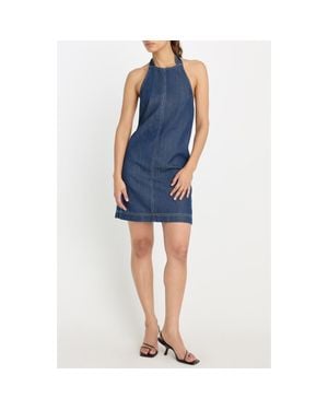 GOOD AMERICAN Halter Neck Denim Shift Minidress - Blue