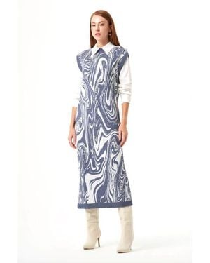 Mizalle Special Patterned Knitwear Dress - Blue