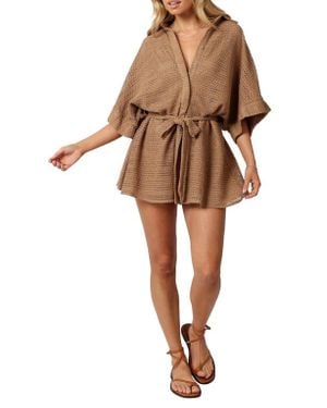Petal & Pup Culpo Open Stitch Cotton Romper - Brown