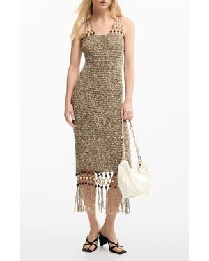 Desigual Macramé Strap Fringe Sweater Dress - Natural