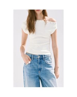 Mango Asymmetrical Studded T-Shirt - Blue