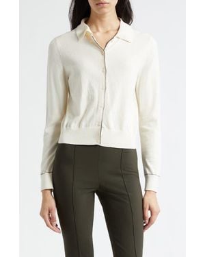 Vince Cotton & Cashmere Blend Tipped Cardigan - White