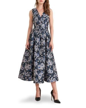 FREEMARKET Floral Jacquard A-Line Midi Dress - Blue