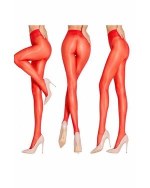 LECHERY 3-Pack Semi Sheer Glossy Shiny Pantyhose Tights - Red