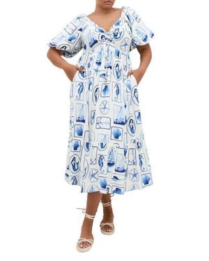City Chic Giselle Allover Print Maxi Dress - Blue