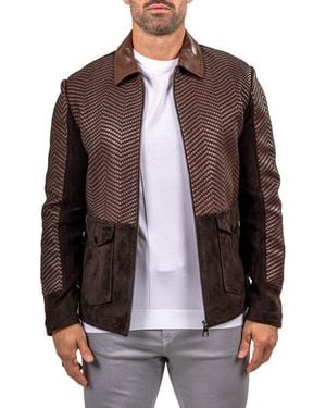 Maceoo Textured Leather Jacket - Brown